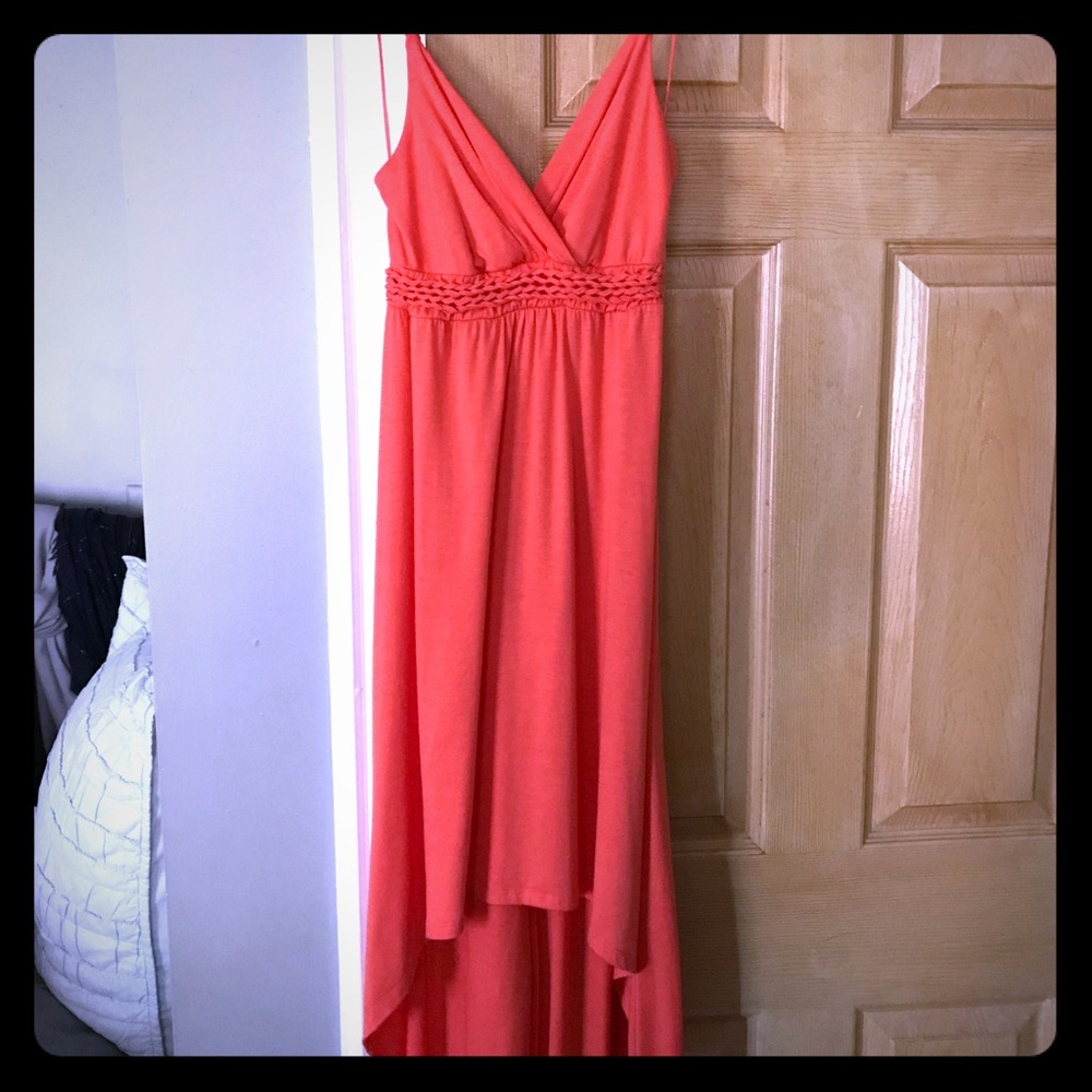 Red camel coral high/low dress size Small